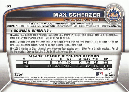 2023 Bowman Max Scherzer #53 New York Mets