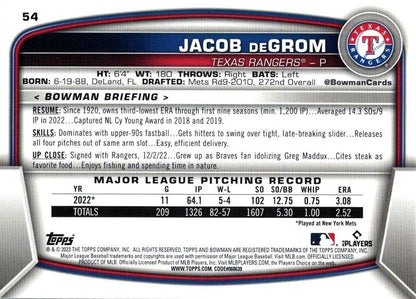 2023 Bowman Jacob deGrom #54 Texas Rangers
