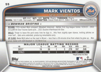 2023 Bowman Mark Vientos RC #55 New York Mets