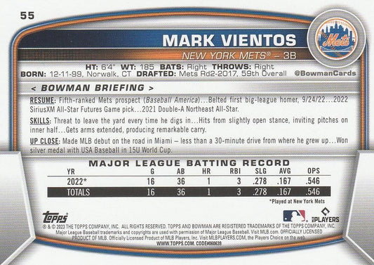 2023 Bowman Mark Vientos RC #55 New York Mets
