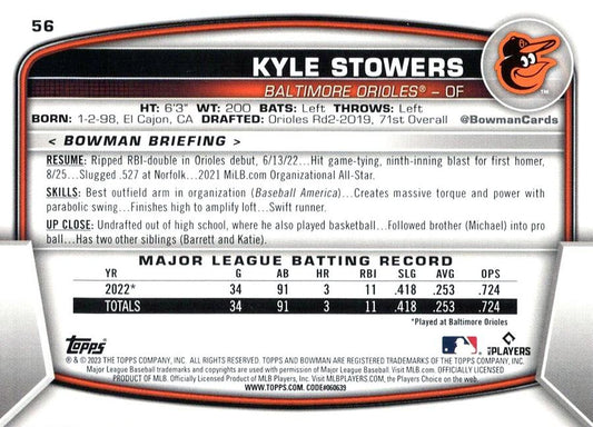 2023 Bowman Kyle Stowers RC #56 Baltimore Orioles