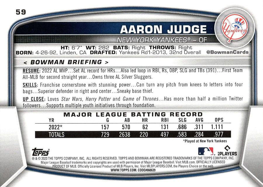 2023 Bowman Aaron Judge #59 New York Yankees