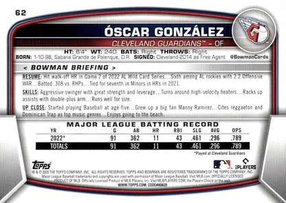 2023 Bowman Oscar Gonzalez RC #62 Cleveland Guardians
