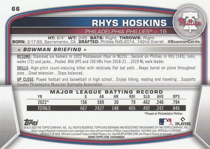 2023 Bowman Rhys Hoskins #66 Philadelphia Phillies