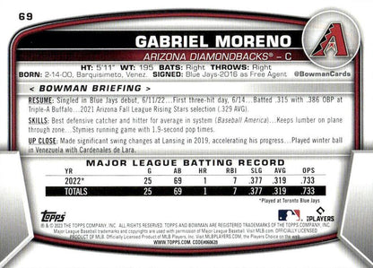 2023 Bowman Gabriel Moreno RC #69 Arizona Diamondbacks