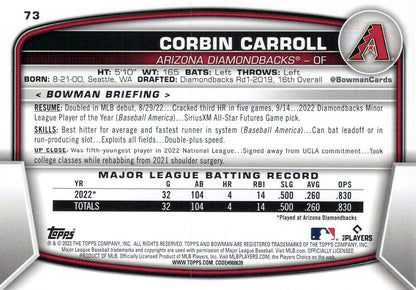 2023 Bowman Corbin Carroll RC #73 Arizona Diamondbacks