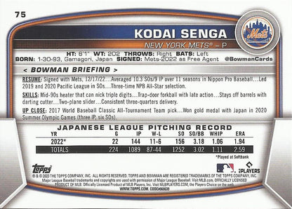 2023 Bowman Kodai Senga RC #75 New York Mets
