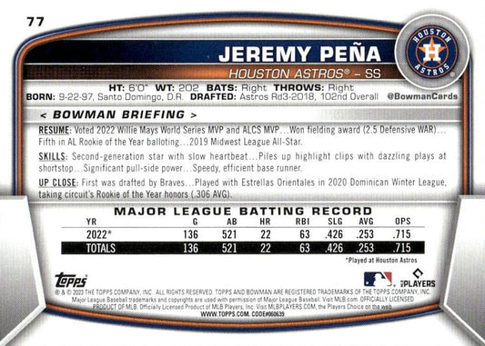2023 Bowman Jeremy Pena #77 Houston Astros
