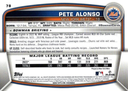 2023 Bowman Pete Alonso #78 New York Mets