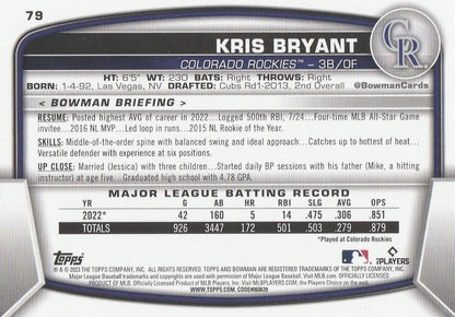 2023 Bowman Kris Bryant #79 Colorado Rockies