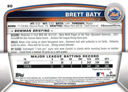 2023 Bowman Brett Baty RC #80 New York Mets