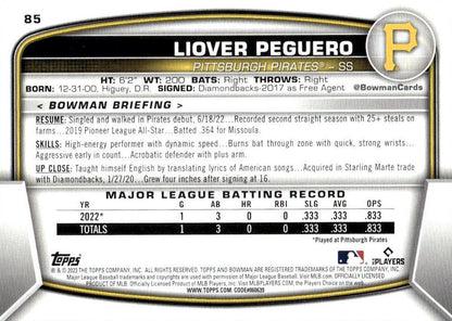 2023 Bowman Liover Peguero RC #85 Pittsburgh Pirates