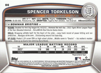 2023 Bowman Spencer Torkelson #86 Detroit Tigers
