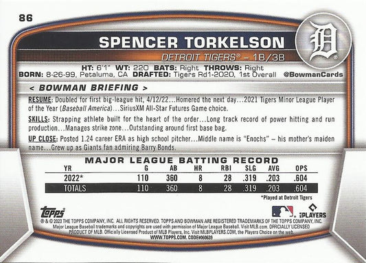 2023 Bowman Spencer Torkelson #86 Detroit Tigers