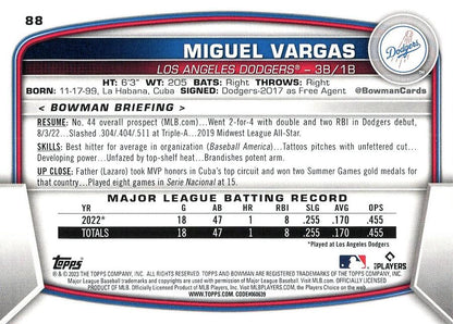 2023 Bowman Miguel Vargas RC #88 Los Angeles Dodgers