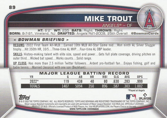 2023 Bowman Mike Trout #89 Angels