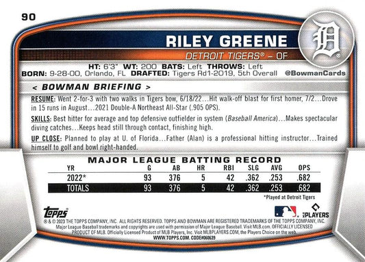 2023 Bowman Riley Greene RC #90 Detroit Tigers