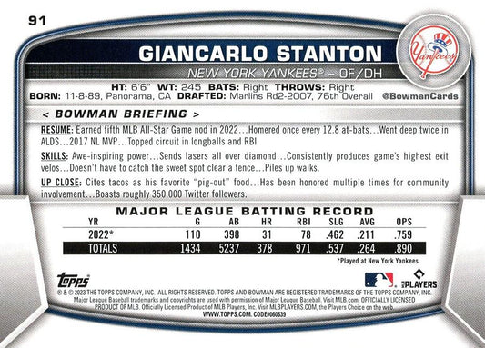 2023 Bowman Giancarlo Stanton #91 New York Yankees