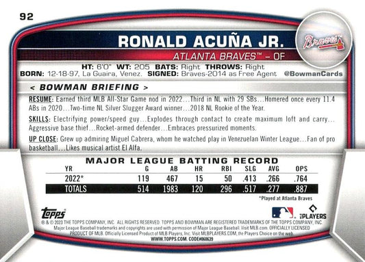 2023 Bowman Ronald Acuna Jr. #92 Atlanta Braves