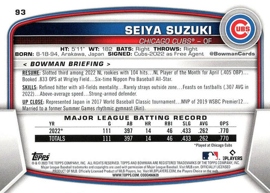 2023 Bowman Seiya Suzuki #93 Chicago Cubs