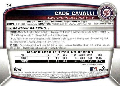 2023 Bowman Cade Cavalli RC #94 Washington Nationals