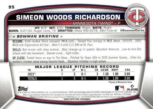 2023 Bowman Simeon Woods Richardson RC #95 Minnesota Twins