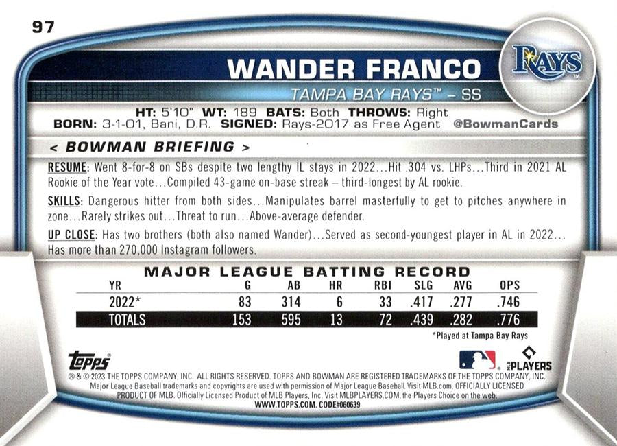 2023 Bowman Wander Franco #97 Tampa Bay Rays