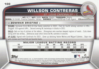 2023 Bowman Willson Contreras #100 St. Louis Cardinals