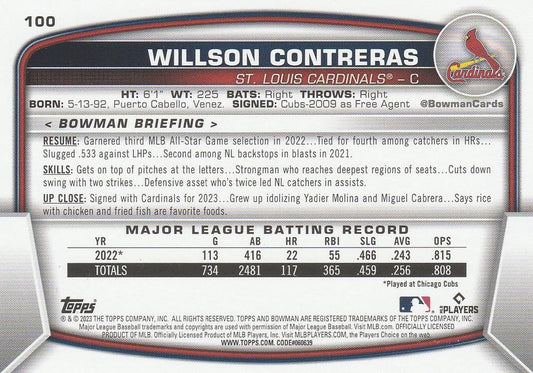 2023 Bowman Willson Contreras #100 St. Louis Cardinals