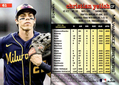 2022 Bowman Heritage Christian Yelich #61 Milwaukee Brewers