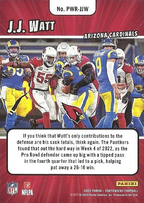 2022 Panini Contenders Power Players Emerald J.J. Watt # 13 Arizona Cardinals