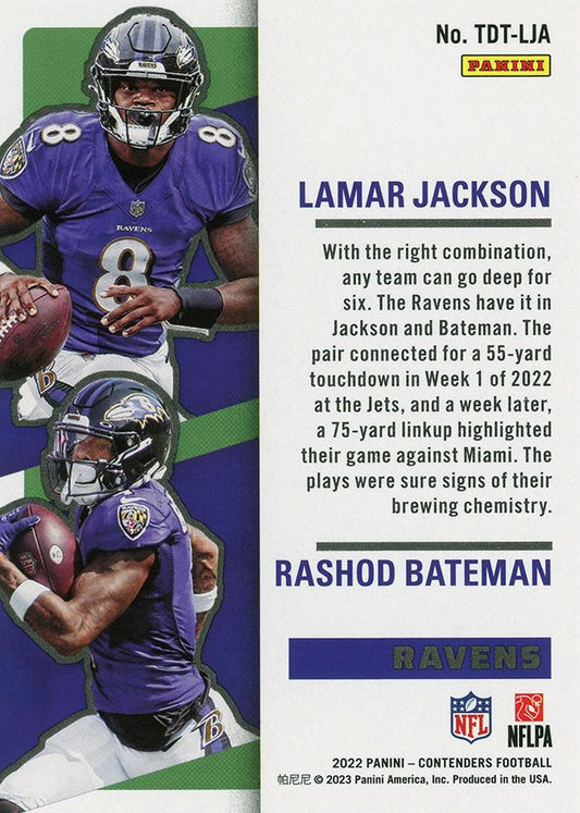 2022 Panini Contenders Touchdown Tandems Lamar Jackson/Rashod Bateman # TDT-LJA Baltimore Ravens/Baltimore Ravens