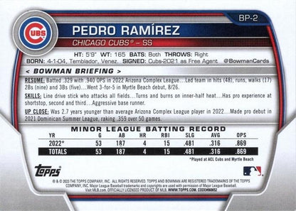 2023 Bowman Prospects 1st Bowman Pedro RamÃ­rez FBC BP-2 Chicago Cubs