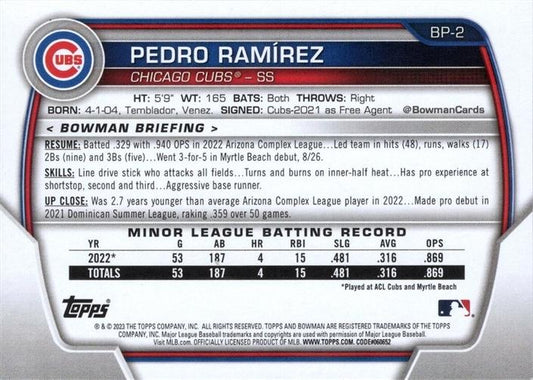 2023 Bowman Prospects 1st Bowman Pedro RamÃ­rez FBC BP-2 Chicago Cubs