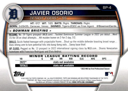 2023 Bowman Prospects  Javier Osorio BP-4 Detroit Tigers
