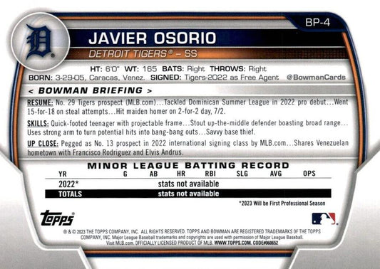 2023 Bowman Prospects  Javier Osorio BP-4 Detroit Tigers