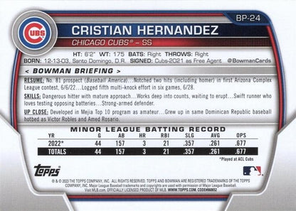 2023 Bowman Prospects Cristian Hernandez BP-24 Chicago Cubs