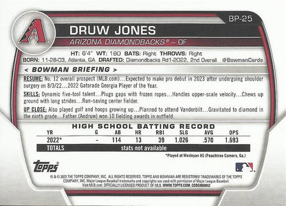 2023 Bowman Prospects 1st Bowman Druw Jones FBC BP-25 Arizona Diamondbacks