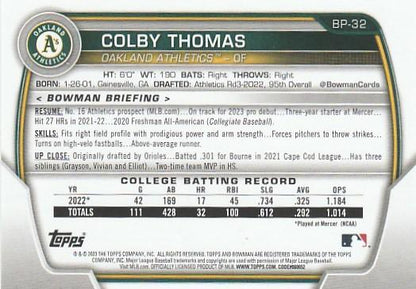2023 Bowman Prospects 1st Bowman Colby Thomas FBC BP-32 Oakland Athletics