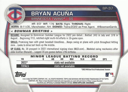 2023 Bowman Prospects Bryan Acuna BP-37 Minnesota Twins