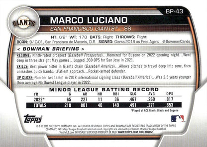 2023 Bowman Prospects Marco Luciano BP-43 San Francisco Giants