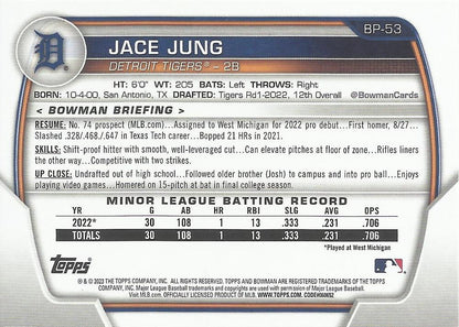 2023 Bowman Prospects Jace Jung BP-53 Detroit Tigers