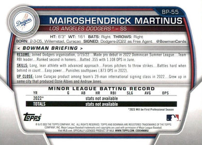 2023 Bowman Prospects 1st Bowman Mairoshendrick Martinus FBC BP-55 Los Angeles Dodgers