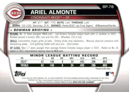 2023 Bowman Prospects 1st Bowman Ariel Almonte FBC BP-78 Cincinnati Reds