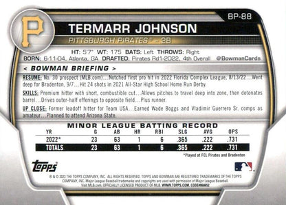 2023 Bowman Prospects Termarr Johnson BP-88 Pittsburgh Pirates