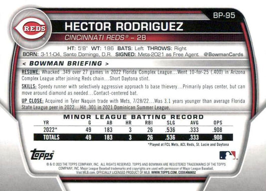 2023 Bowman Prospects 1st Bowman Hector Rodriguez FBC BP-95 Cincinnati Reds