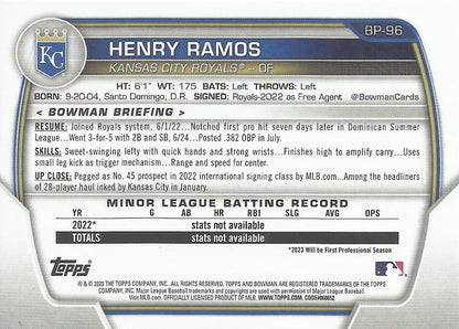 2023 Bowman Prospects 1st Bowman Henry Ramos FBC BP-96 Kansas City Royals