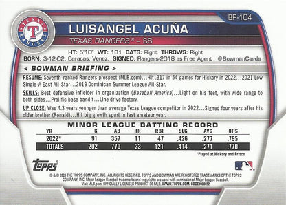 2023 Bowman Prospects Luisangel Acuna BP-104 Texas Rangers