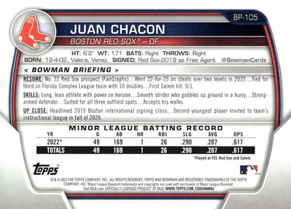 2023 Bowman Prospects 1st Bowman Juan Chacon FBC BP-105 Boston Red Sox