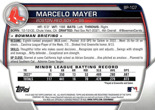 2023 Bowman Prospects Marcelo Mayer BP-107 Boston Red Sox